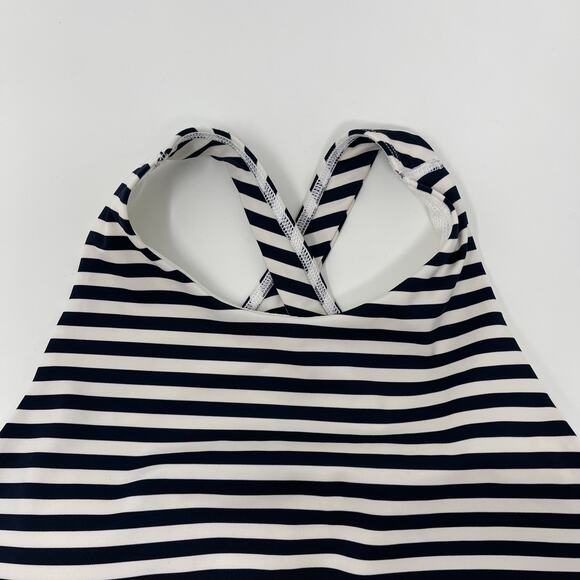 Athleta Navy Blue White XSmall Striped High Neck Mudra Sports Bra Cut Out Back - Picture 5 of 12